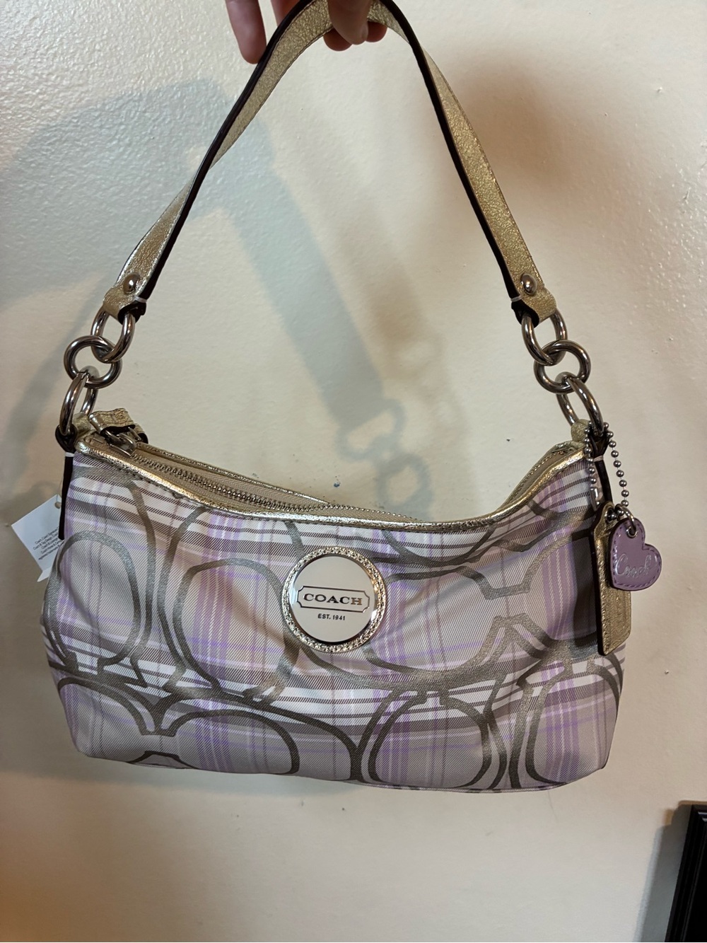 Coach Lavender Plaid Signature Shoulder Bag